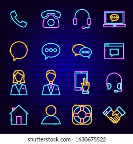 Contact Us Neon Icons. Vector Illustration of Business Promotion.