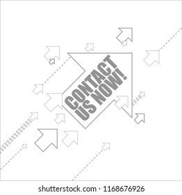 Contact us now multiple arrows following a leader concept, isolated over a white background
