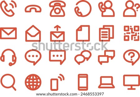 Contact us orange line drawing icon set