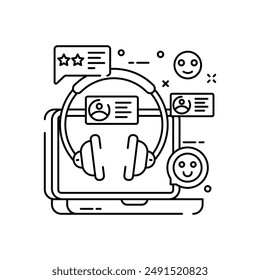 Contáctenos Icono de esquema, Ilustración vectorial