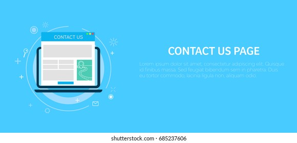Contact us page in computer. Banner. Vector flat illustration 