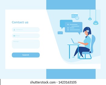 Contact Us page template. Modern flat design concept of web page design for website and mobile website.Include Vector flat style illustration