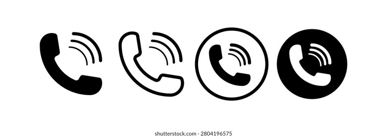 Contact Us phone call icon set featuring modern telephone communication symbols for customer service, business websites, mobile applications, user interface kits and editable vector graphics