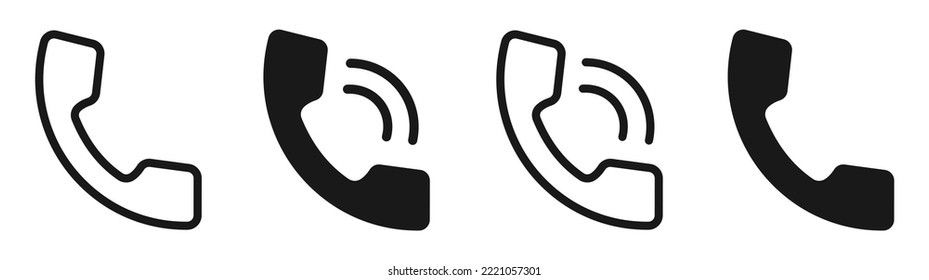 Contact us. Phone icon set. Ringing phone. Telephone, call, communication signs. Icon in flat and line styles. Isolated. Editable stroke. Vector illustration