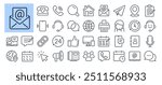 Contact us, phone, mail, and message editable stroke outline icons set isolated on white background flat vector illustration. Pixel perfect. 64 x 64