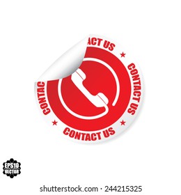 Contact Us Phone Sign Red Design Stickers, Labels, Tag, Symbol And Icon - Vector Illustration. 