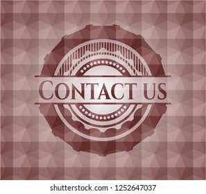Contact us red badge with geometric pattern background. Seamless.