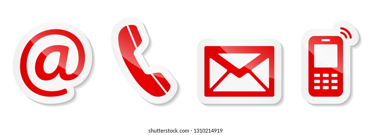 Contact Us – Red sticker icons on white background