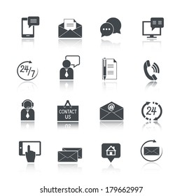 Contact us service icons set of email phone communication and representative person isolated vector illustration