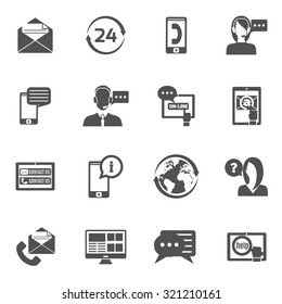 Contact us service line black icons set isolated vector illustration