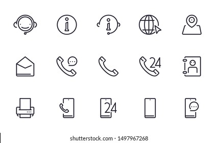 Contact us service support icons set outline style