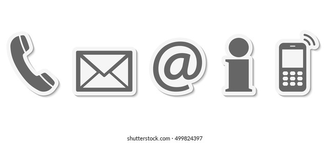 Contact Us set of gray colored icons with white frame and shadow