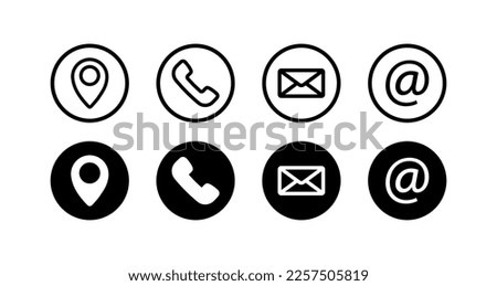 Contact us set icon. Call, handset, telephone, wired telephone, correspondence, dialogue, communication, alarm clock, monitor, mail. Vector line icon on white background
