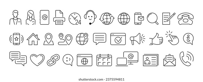 Contact us. Set of simple icons for web and mobile app. Vector graphic business icon isolated on white.