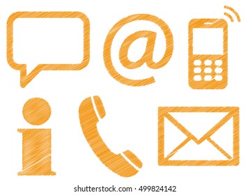 Contact Us, set of six colored scribble design icons isolated on white background