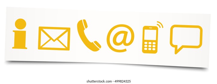 Contact Us, set of six colored icons on sticky note