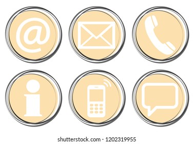 Contact Us, set of six white icons in round colored buttons
