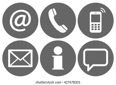 Contact Us, set of six white icons in gray circles