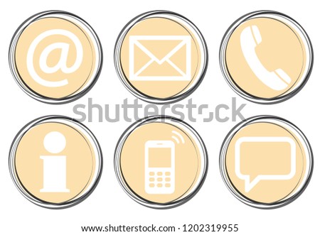 Contact Us, set of six white icons in round colored buttons