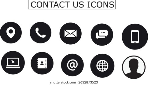Contact us set of web icons in line style. Social Media network icons call us, message, email vector illustator 