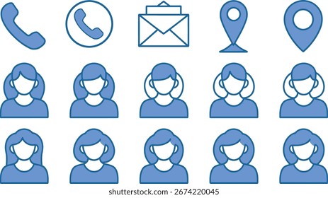 Contáctenos conjunto de iconos web en estilo de línea. Iconos de redes sociales para Web y App móvil. Servicio al cliente. Signo de Asistencia de contacto y símbolos. Llámenos, Asistencia, correo electrónico, mensaje, teléfono, información negro Co