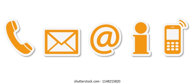 Contact Us – set of yellow colored icons with white frame and shadow