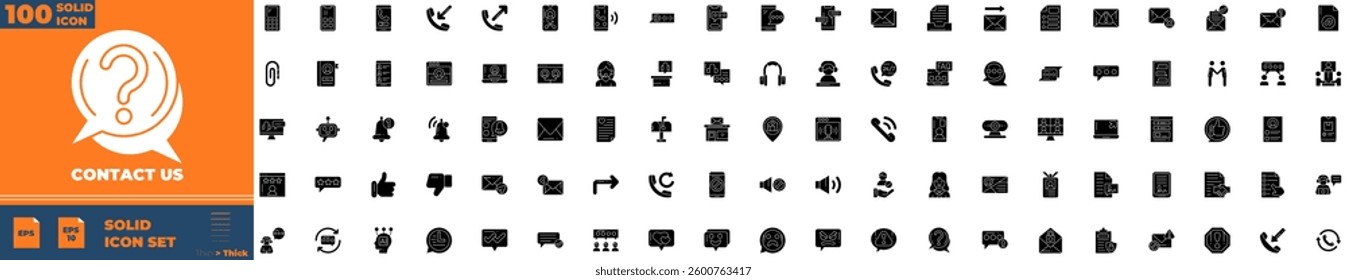 Contact Us Solid Editable Icons set. Vector illustration in modern thin solid style of contact us icons: phone, email, address, website, etc