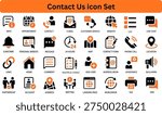 Contact Us solid icon set on transparent background.