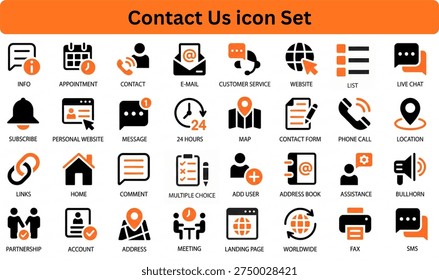 Contact Us solid icon set on transparent background.