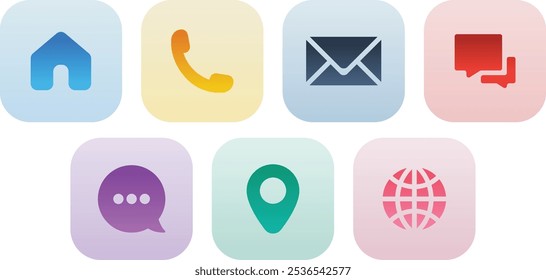 Contact Us Square Rounded Icon Set with Gradient Color
