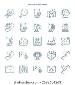 Contáctenos icono de trazo. Conjunto de iconos de línea. paquete de iconos de trazo editable