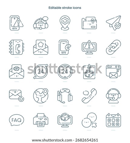 Contact Us stroke icon. Contact Us line icon set. editable stroke icon pack