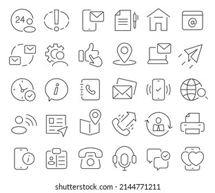 Contact us and support line icons collection. Thin outline icons pack. Vector illustration eps10