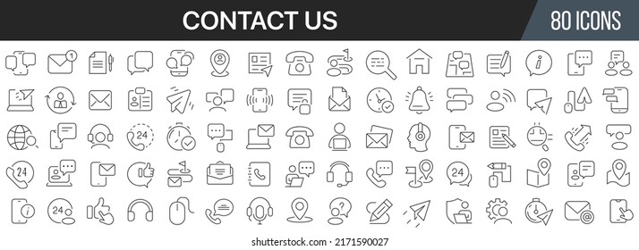 Contact us and support line icons collection. Big UI icon set in a flat design. Thin outline icons pack. Vector illustration EPS10