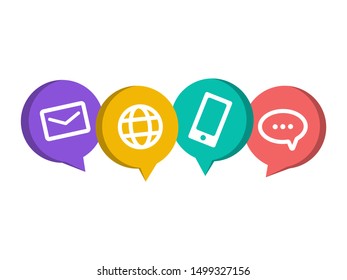 Contact us symbols set with email,website,call,massage icons on colorful bubble text flat design vector eps10 illustration on white background.