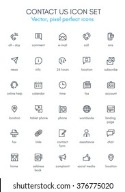 Contact Us Theme Line Icon Set. Pixel Perfect Fully Editable Vector Icon Suitable For Websites, Info Graphics And Print Media.
