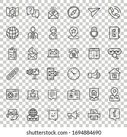 Contact us thin line icon set in flat style. Mobile communication vector illustration on white isolated background. Phone call business concept.