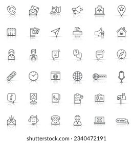 Contact us thin line icon set in flat style. Mobile communication vector illustration on white isolated background. Phone call business concept.