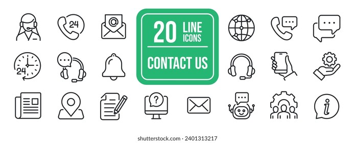 Contact us thin line icons. For website marketing design, logo, app, template, ui, etc. Vector illustration.