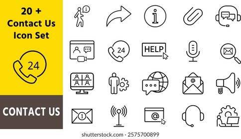 Contact Us - thin line vector icon set. Set contains such icons as Home, Location, Message, Support, Office, Mail. Contact us line icon set. Feedback, customer service, phone, email address, web site 