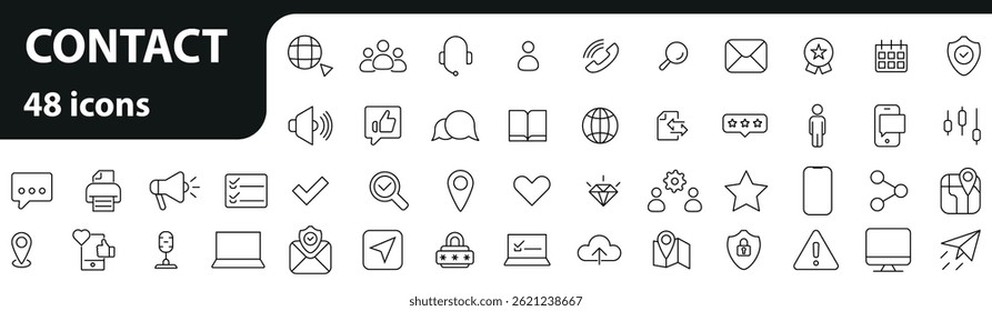 Contact Us - thin line vector icon set. Contact thin line icons. Editable stroke. Pixel perfect