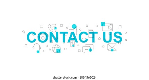 Contact us vector banner. Word with line icon. Vector background