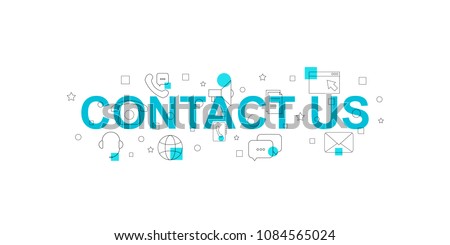 Contact us vector banner. Word with line icon. Vector background
