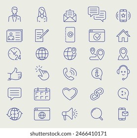 Contact us. Vector editable stroke. Set of simple icons for web and mobile app. Graphic business icon isolated on white.