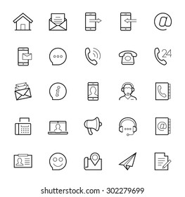 Contact Us Vector Icon Set In Thin Line Style On White Background