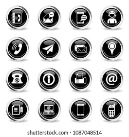 contact us vector icons - black round chrome buttons