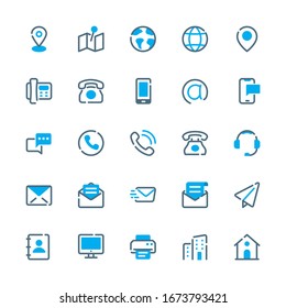 Contact Us Vector Icons. Communication Line Flat Icons Set.