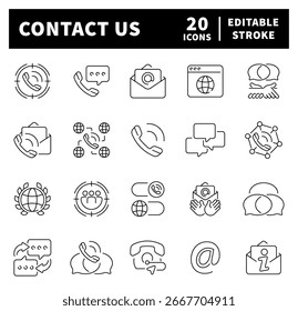 Kontaktieren Sie uns Vektorsymbole im Linienstil. Kontaktieren Sie uns Zeile Icons Set