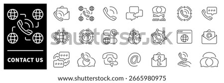 Contact us vector icons in line style. Contact us line icons set