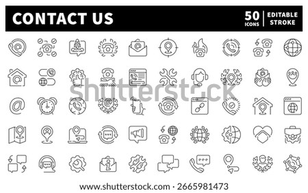 Contact Us vector icons in line style. Contact us icons collection. Customer support related icons